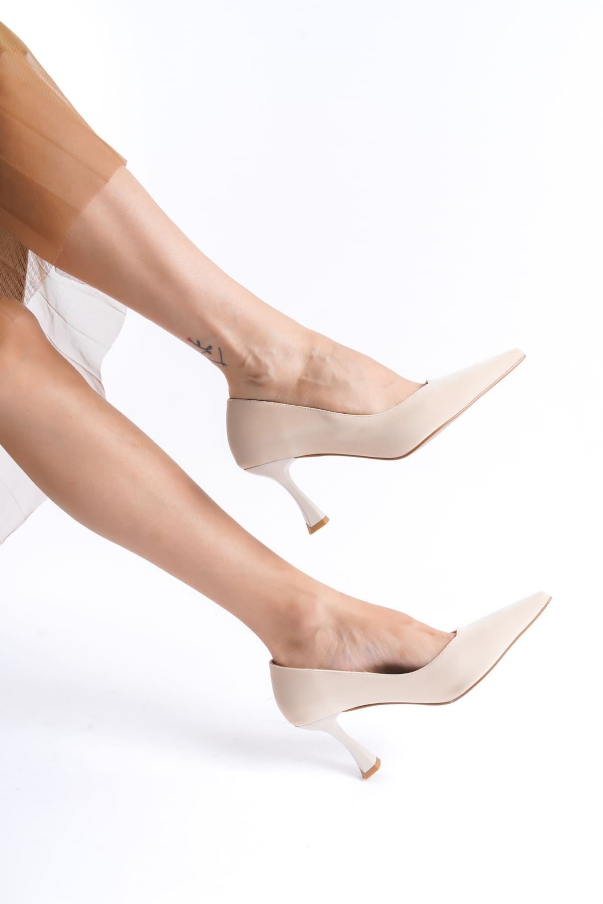 Cordelia Premium Bej Saten Stiletto 7 cm