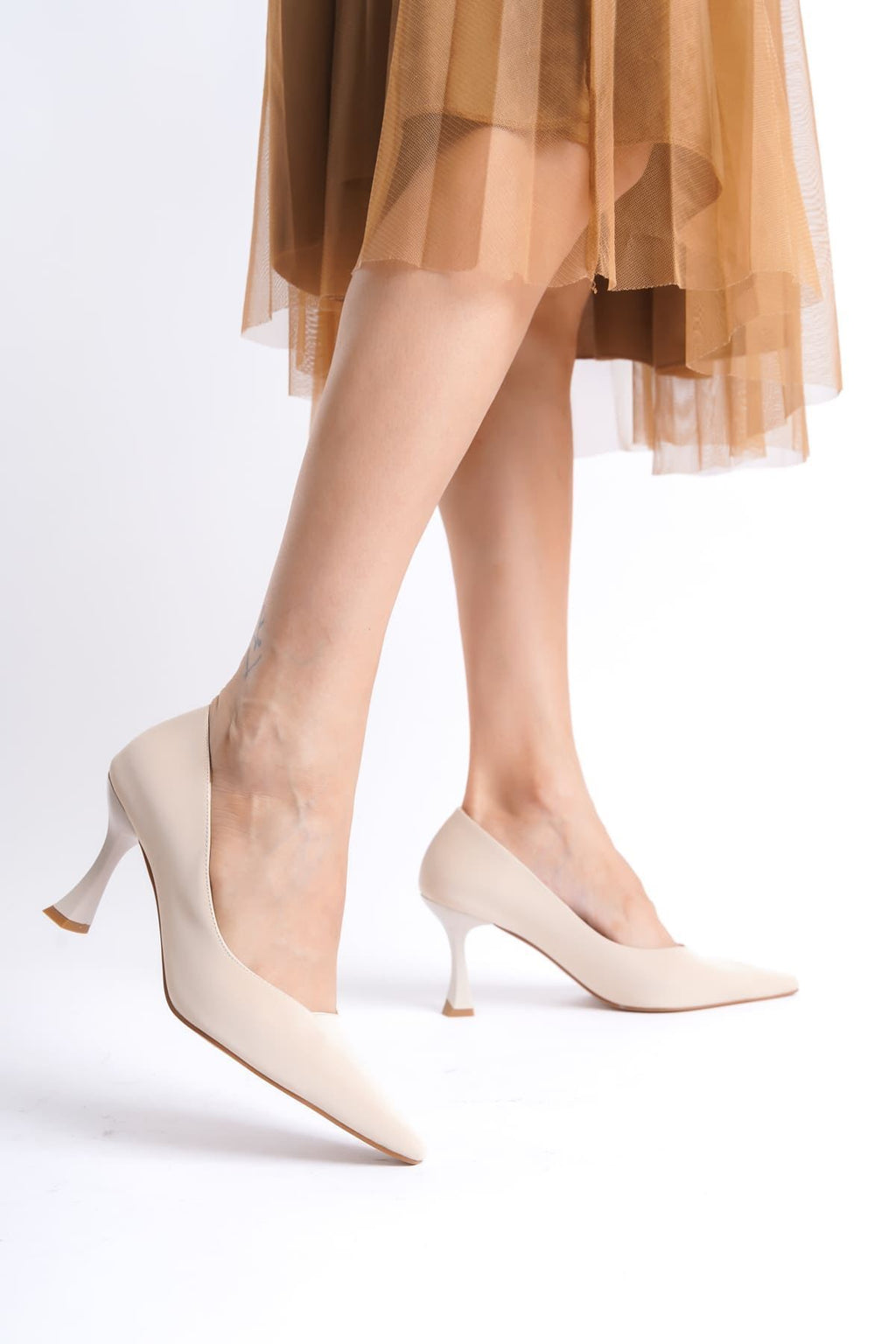 Cordelia Premium Bej Saten Stiletto 7 cm