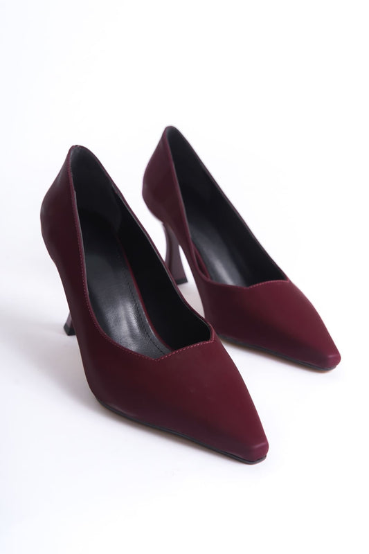 Cordelia Premium Kadın Bordo Saten Stiletto