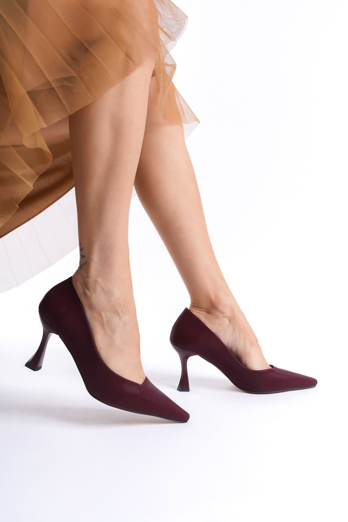 Cordelia Premium Kadın Bordo Saten Stiletto
