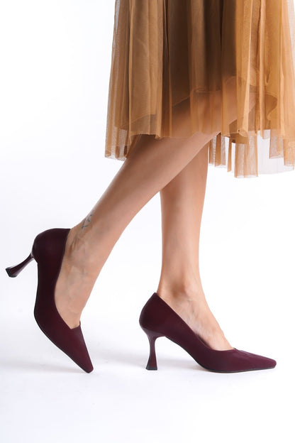Cordelia Premium Kadın Bordo Saten Stiletto