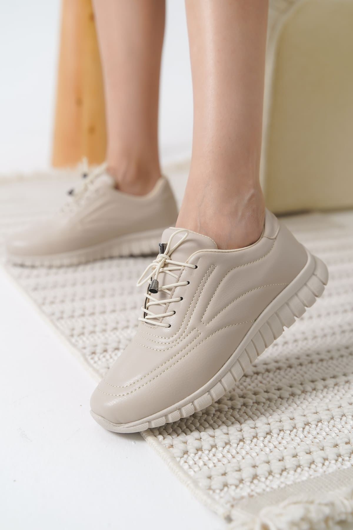 Daphne Premium Elastic Beige Women's Sneakers
