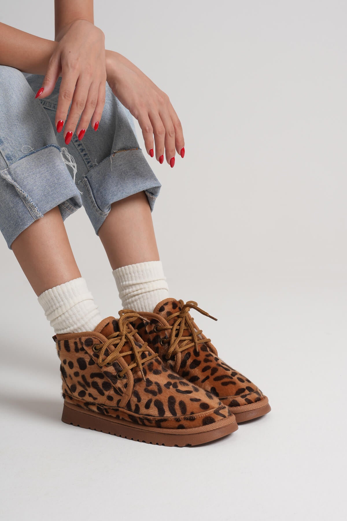 Daria Premium Kadın Kışlık Leopar Desen İçi Kürklü Bot