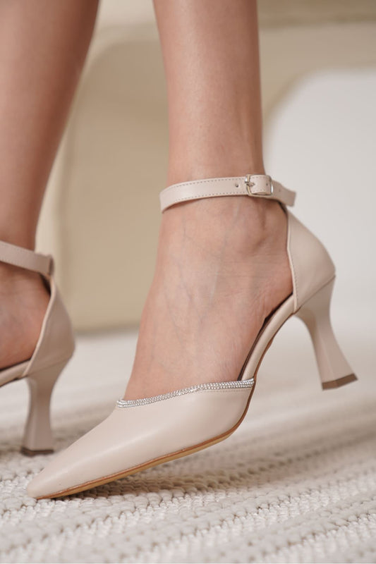 Darla Premium Stoned Women's Beige Heeled Shoes