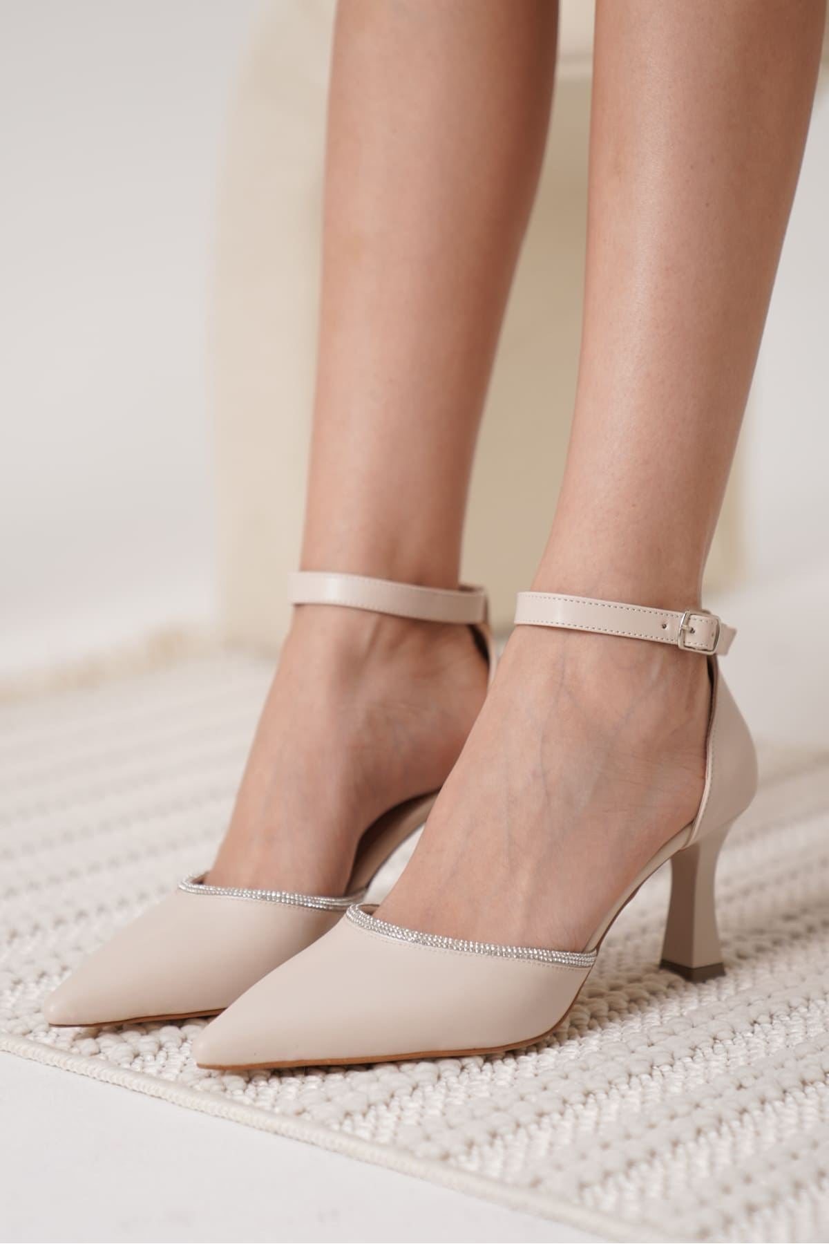 Darla Premium Stoned Women's Beige Heeled Shoes