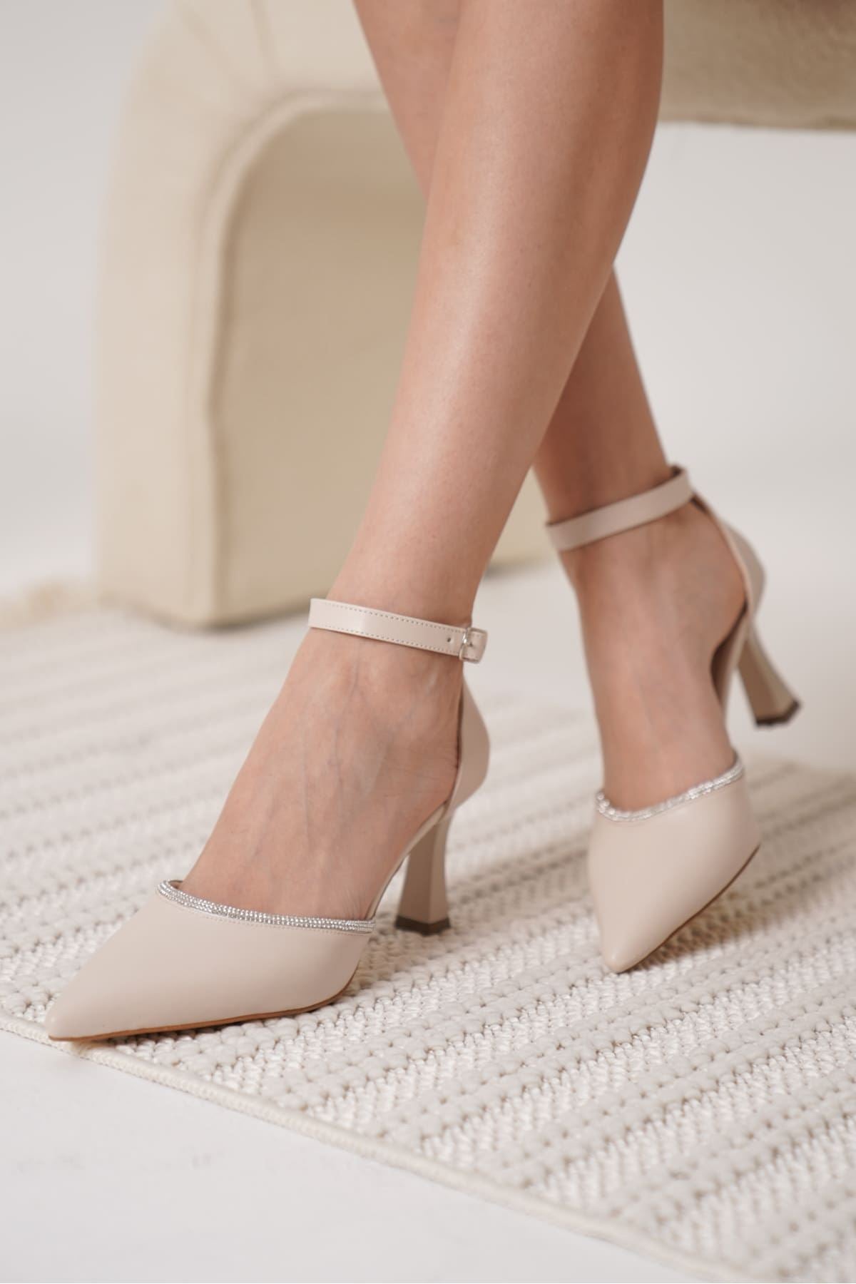 Darla Premium Stoned Women's Beige Heeled Shoes