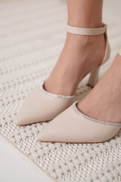Darla Premium Stoned Women's Beige Heeled Shoes
