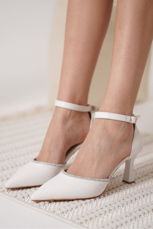 Darla Premium Stoned Women's White High Heel Shoes