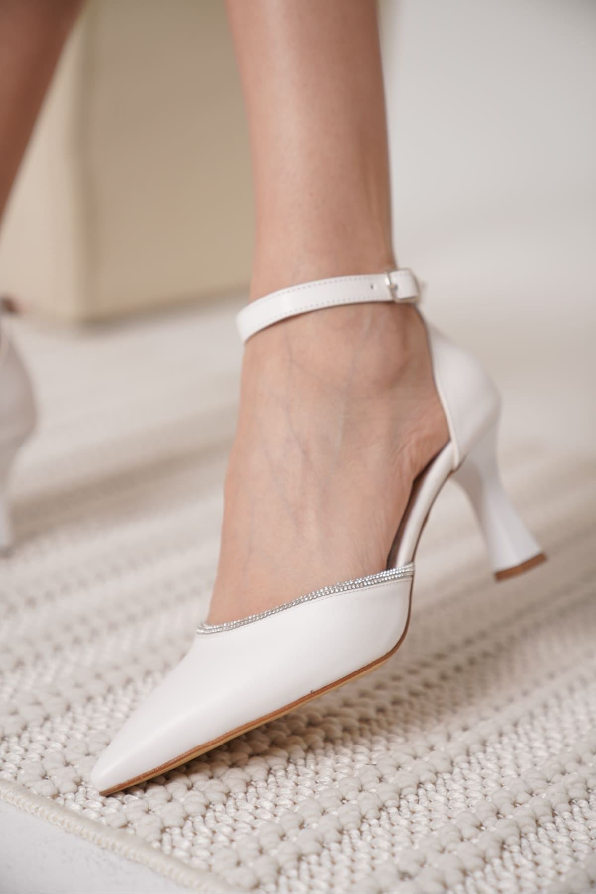 Darla Premium Stoned Women's White High Heel Shoes