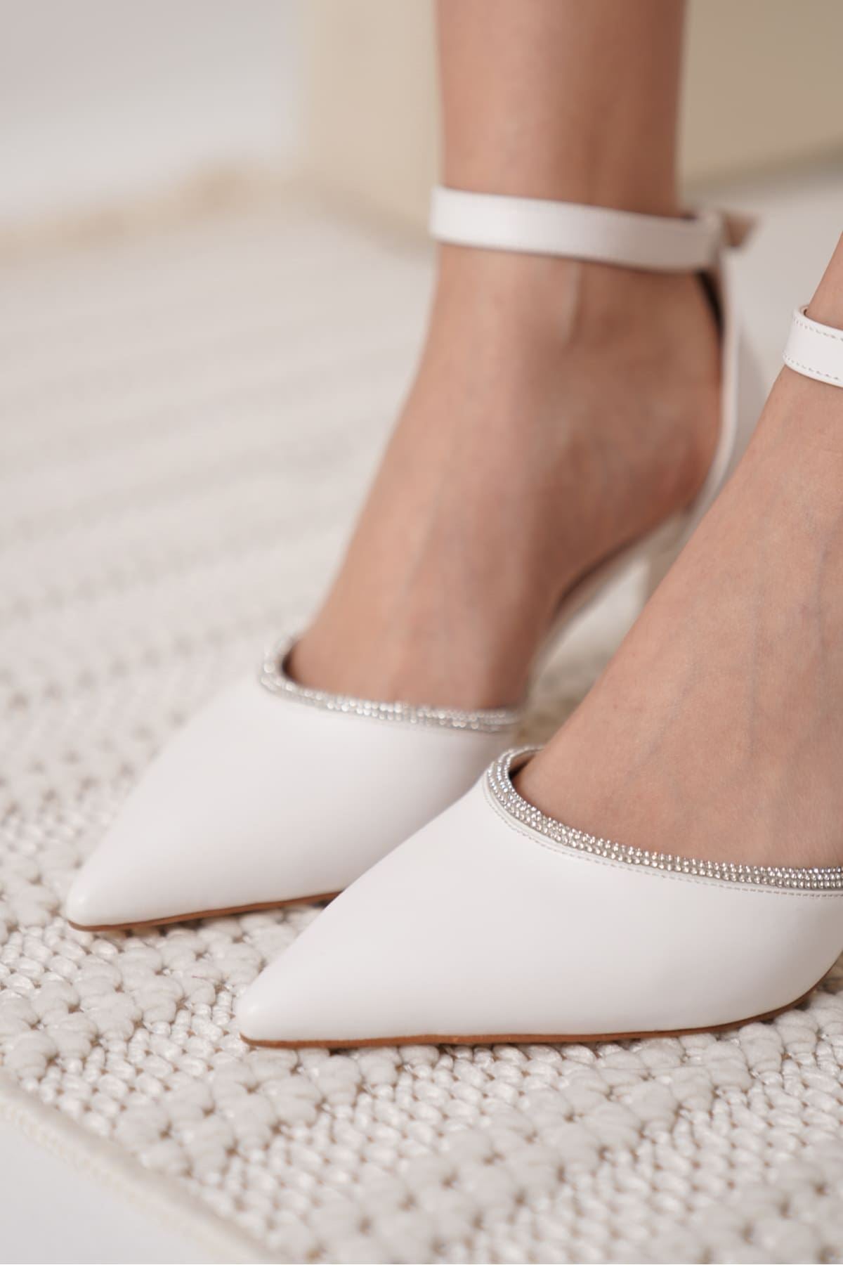 Darla Premium Stoned Women's White High Heel Shoes