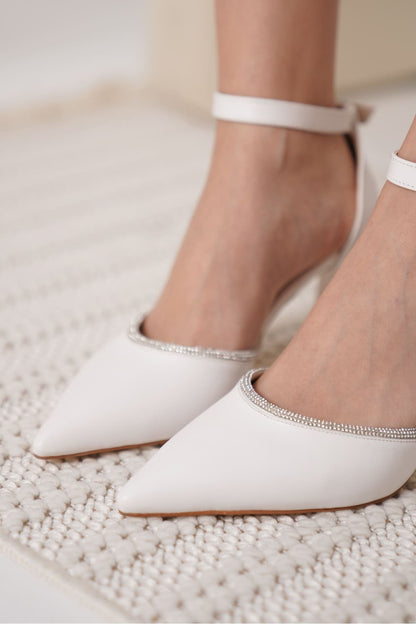Darla Premium Stoned Women's White High Heel Shoes