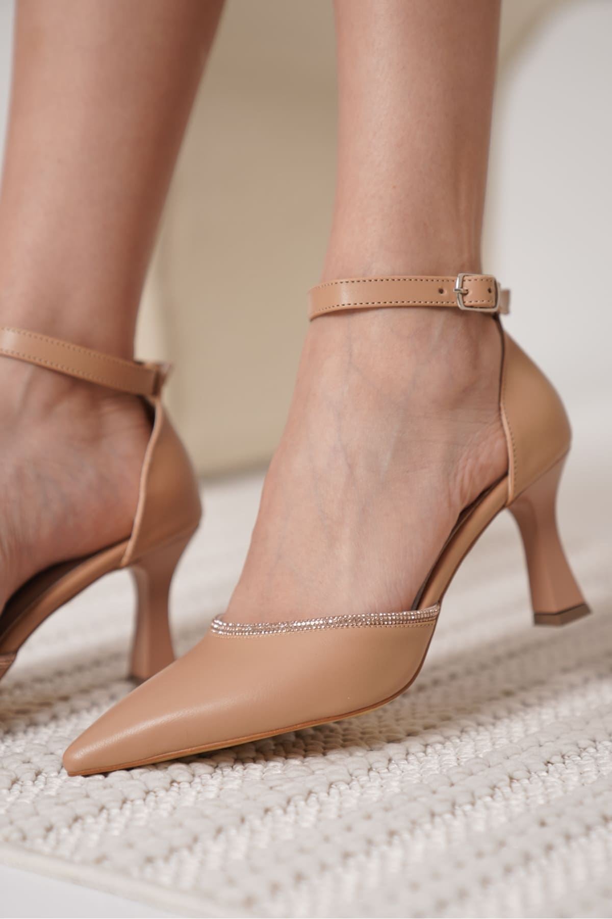Darla Premium Stoned Women's Nude Heeled Shoes