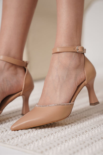 Darla Premium Stoned Women's Nude Heeled Shoes