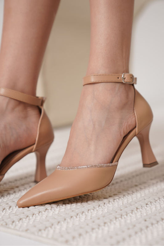 Darla Premium Stoned Women's Nude Heeled Shoes