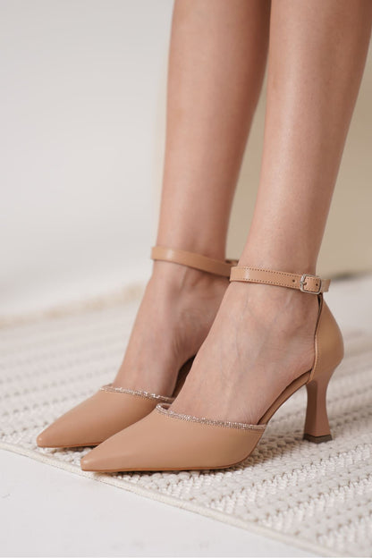 Darla Premium Stoned Women's Nude Heeled Shoes
