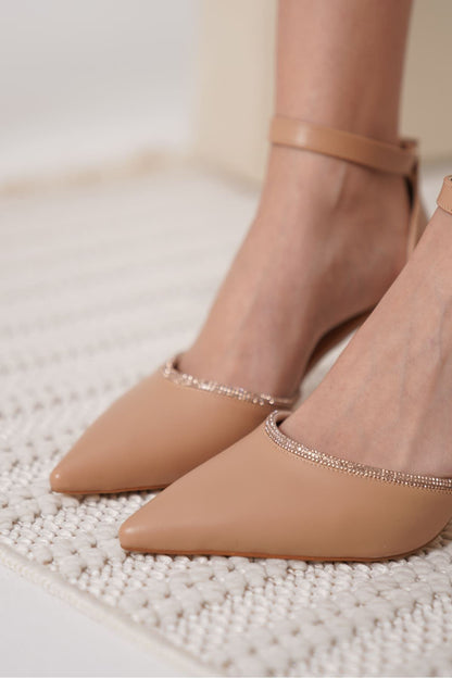 Darla Premium Stoned Women's Nude Heeled Shoes
