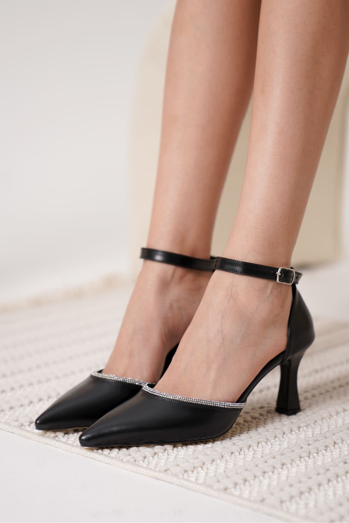 Darla Premium Stoned Women's Black High Heel Shoes