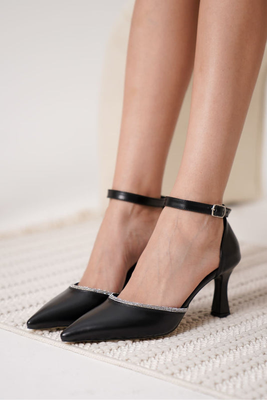 Darla Premium Stoned Women's Black High Heel Shoes