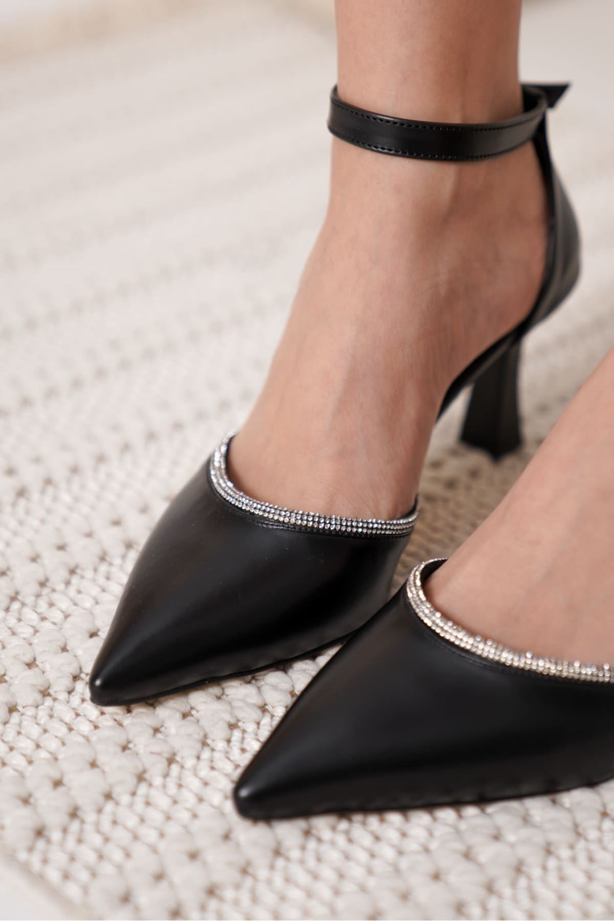 Darla Premium Stoned Women's Black High Heel Shoes