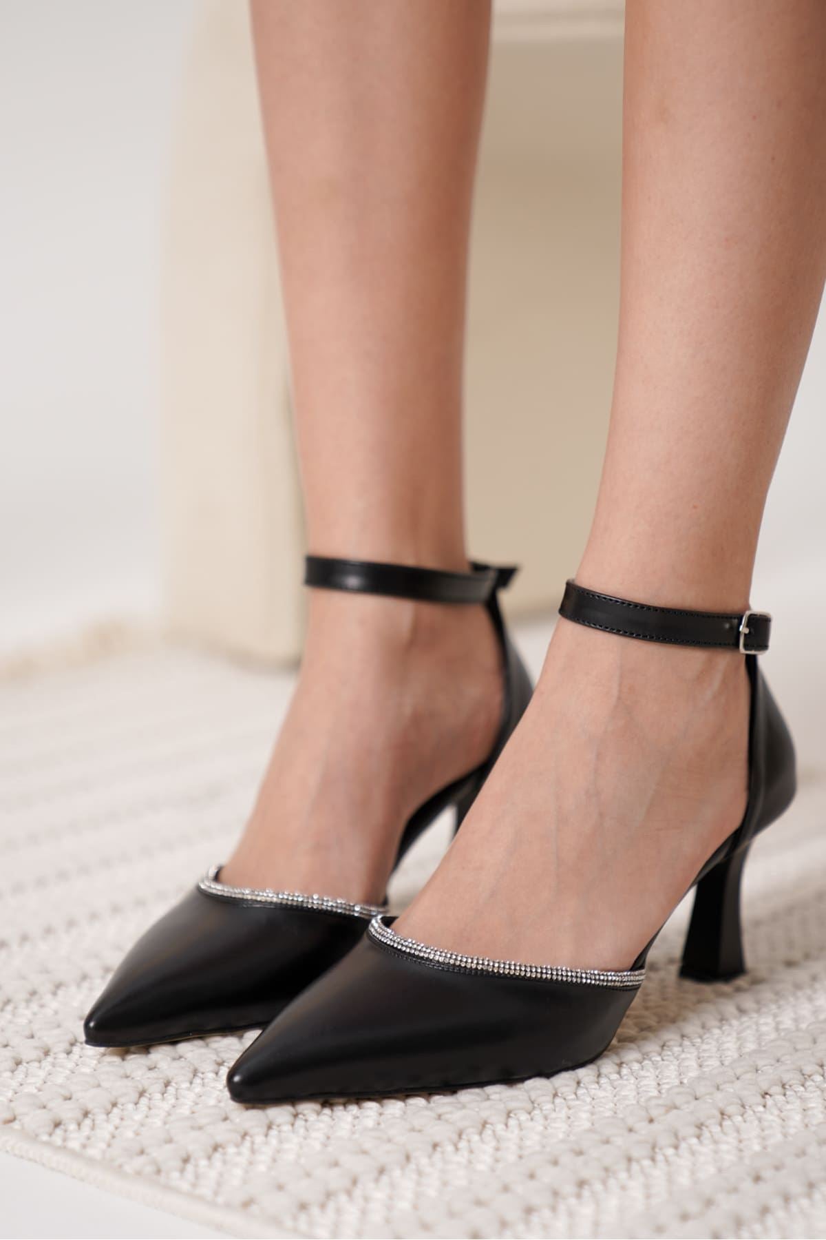 Darla Premium Stoned Women's Black High Heel Shoes