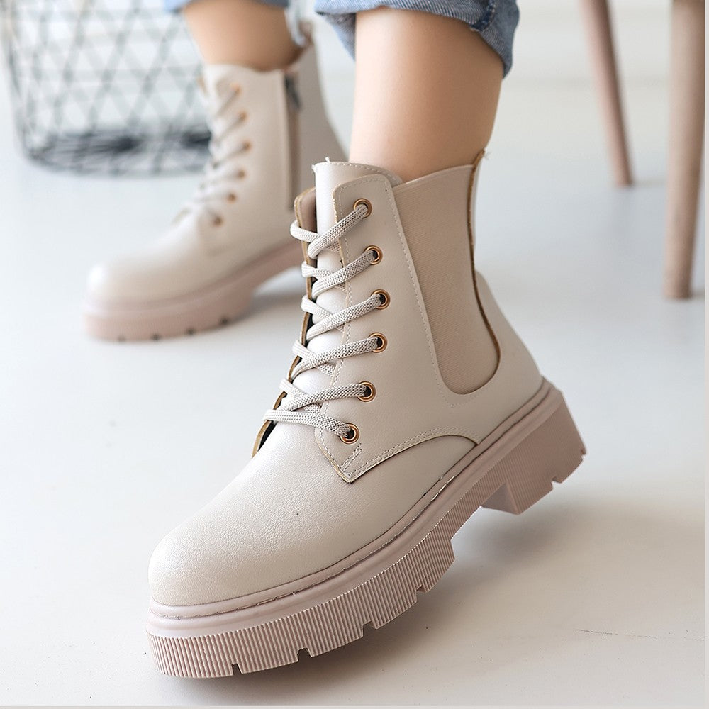 Daum Beige Lace-Up Zippered Women's Boots