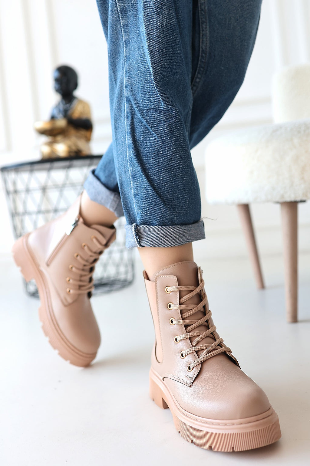 Daum Nude Lace-Up Zippered Women's Boots