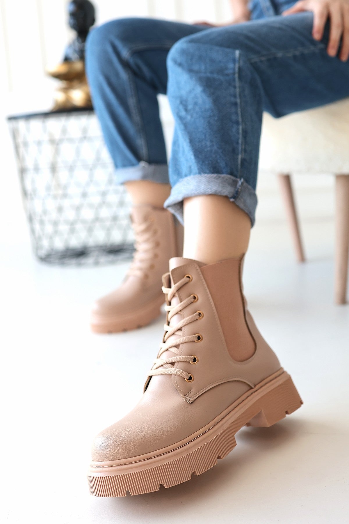 Daum Nude Lace-Up Zippered Women's Boots