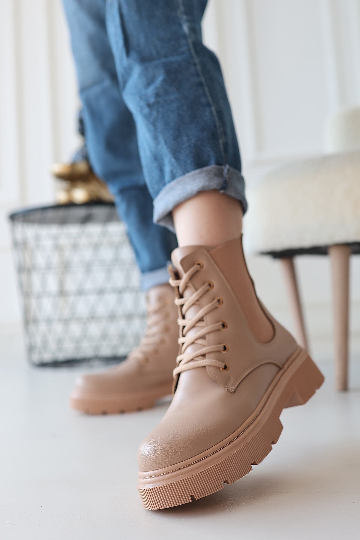 Daum Nude Lace-Up Zippered Women's Boots