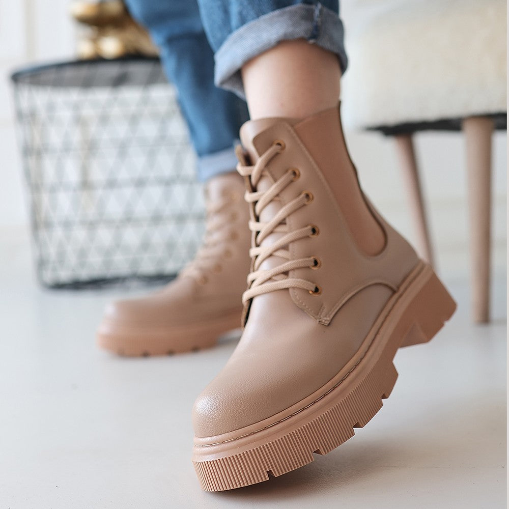 Daum Nude Lace-Up Zippered Women's Boots