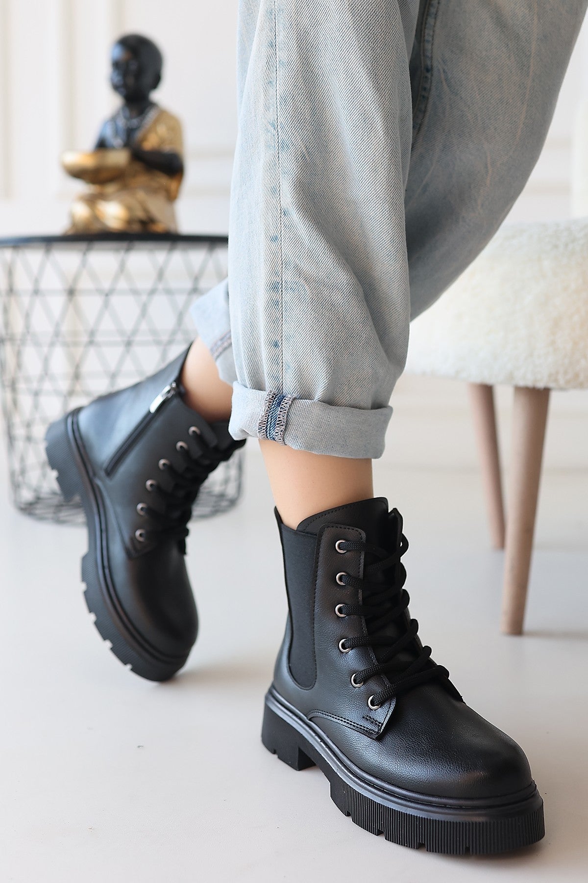 Daum Black Lace-Up Zippered Women's Boots