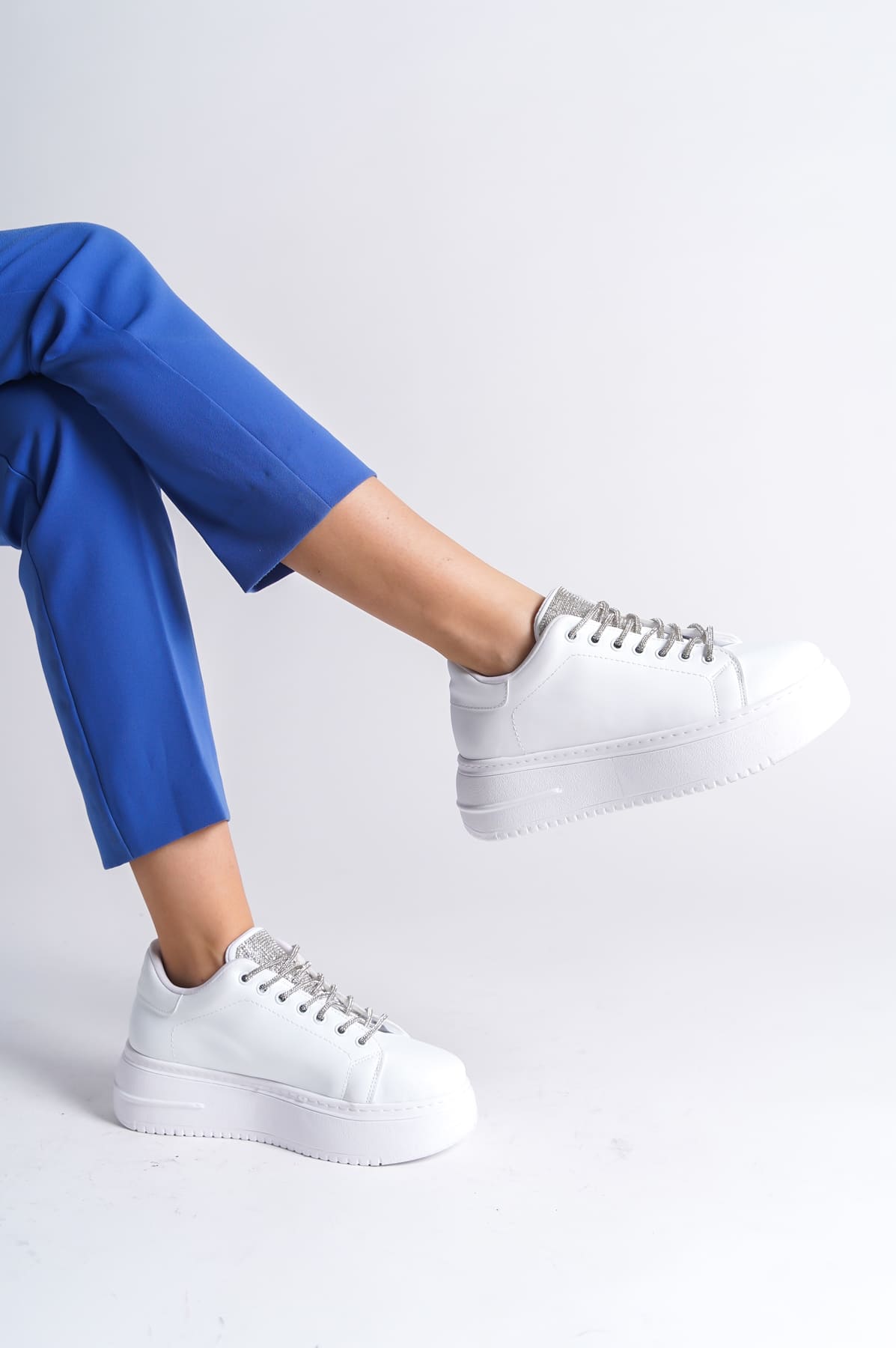 SoftFlex Lace-Up Stoned Orthopedic Women's Sneakers - White