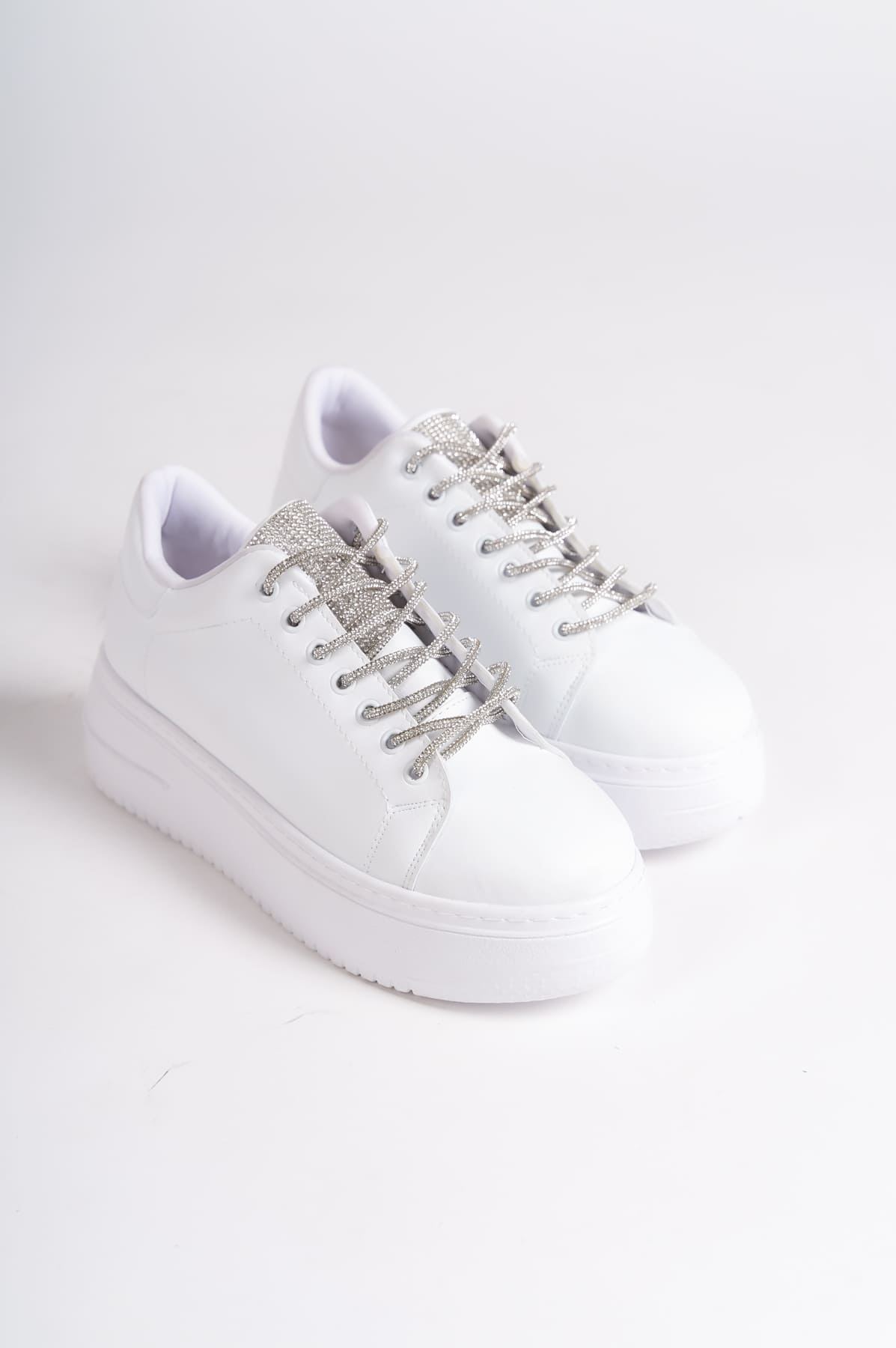 SoftFlex Lace-Up Stoned Orthopedic Women's Sneakers - White
