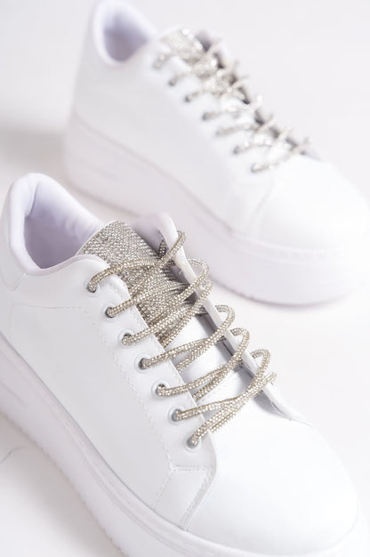 SoftFlex Lace-Up Stoned Orthopedic Women's Sneakers - White
