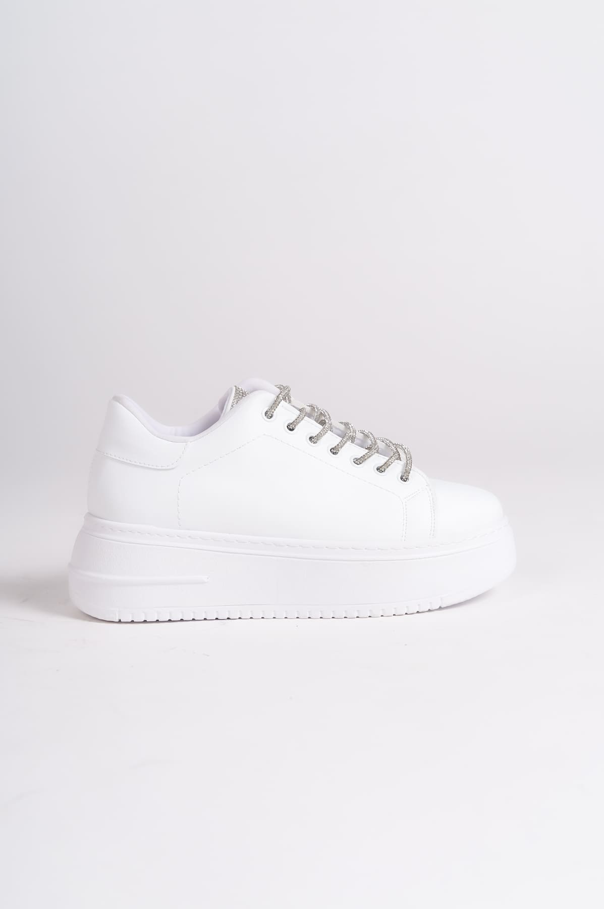 SoftFlex Lace-Up Stoned Orthopedic Women's Sneakers - White