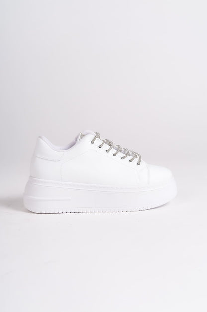 SoftFlex Lace-Up Stoned Orthopedic Women's Sneakers - White