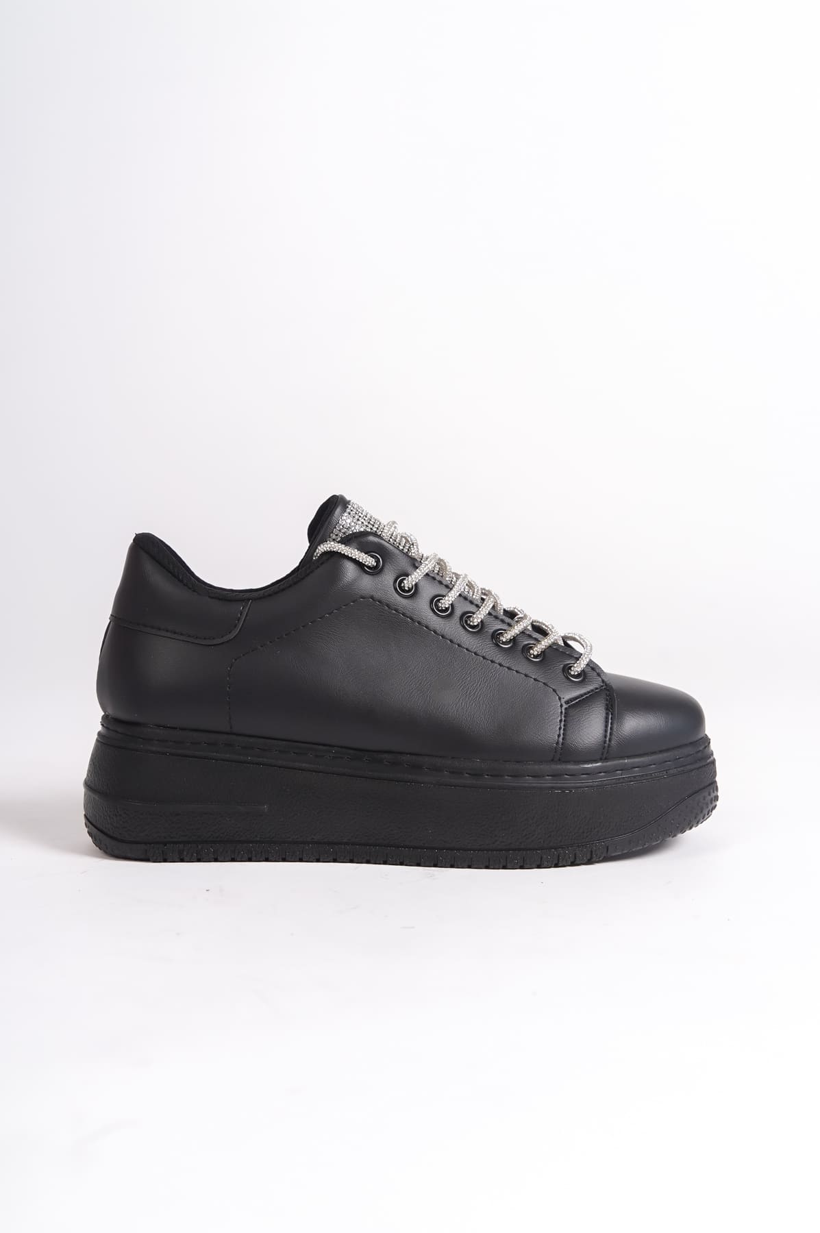 SoftFlex Lace-Up Stoned Orthopedic Women's Sneakers - Black