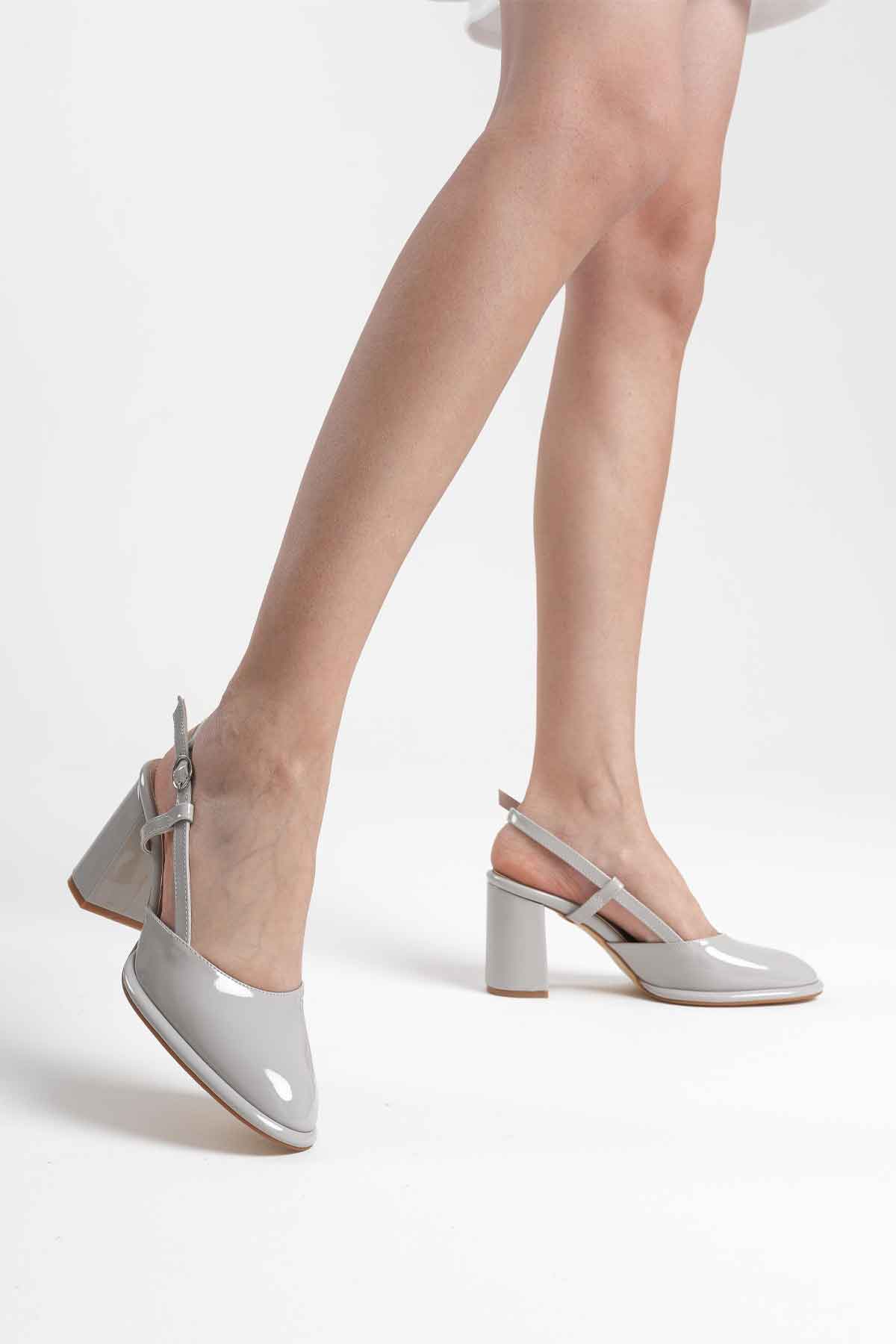 Denma Premium Grey Patent Leather Women's High Heel Shoes