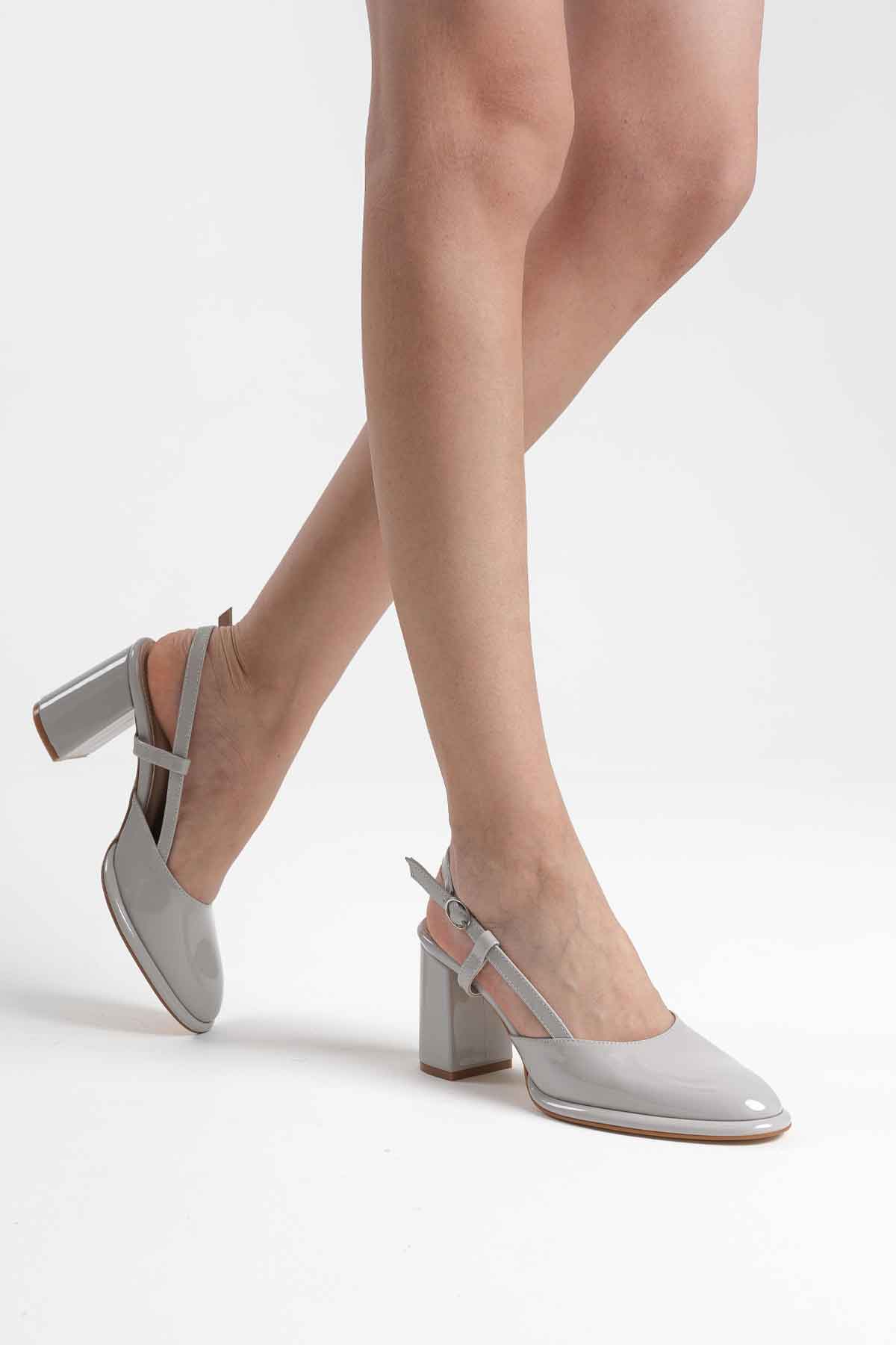 Denma Premium Grey Patent Leather Women's High Heel Shoes