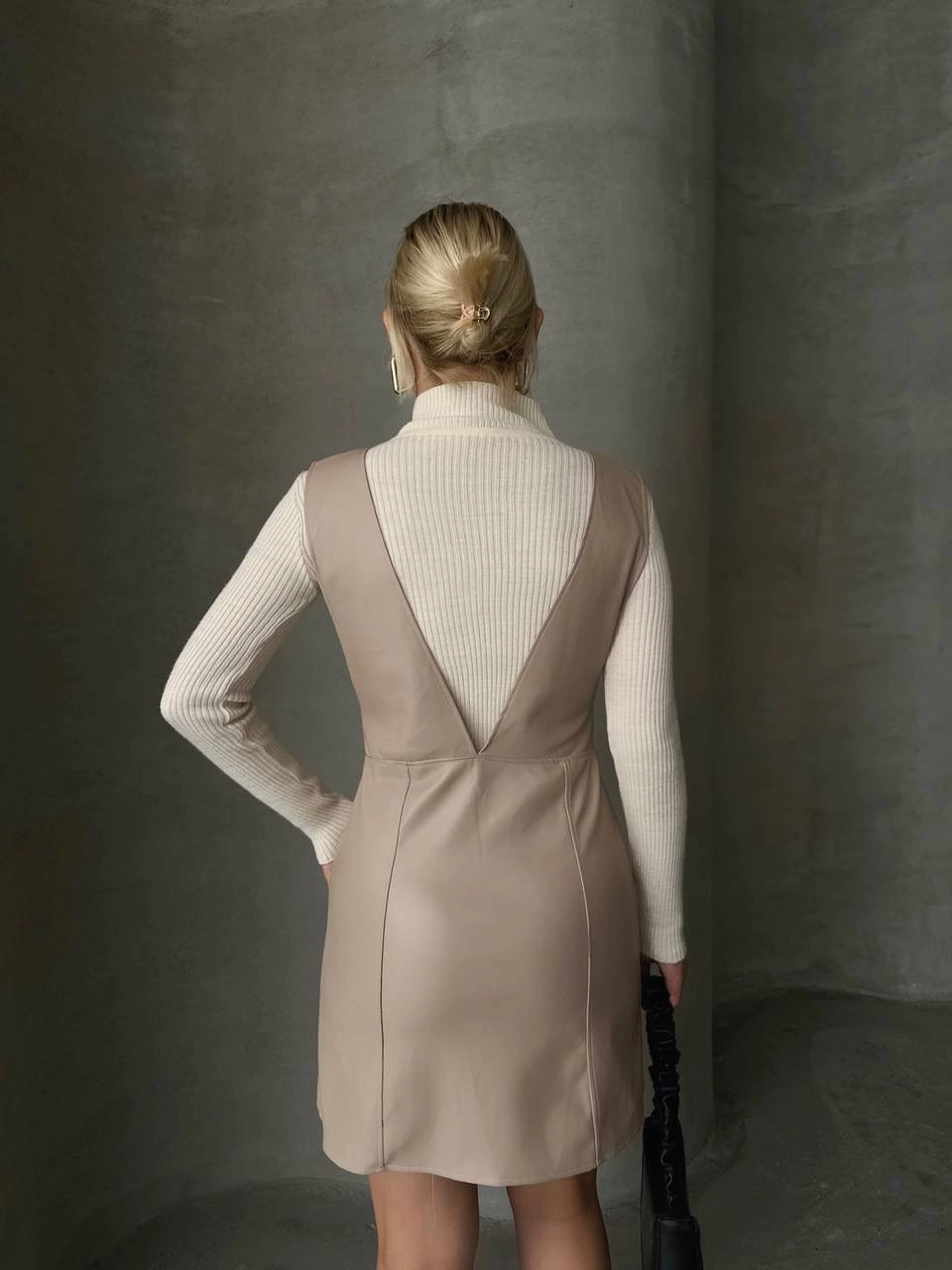 Leather Gilet Dress Beige