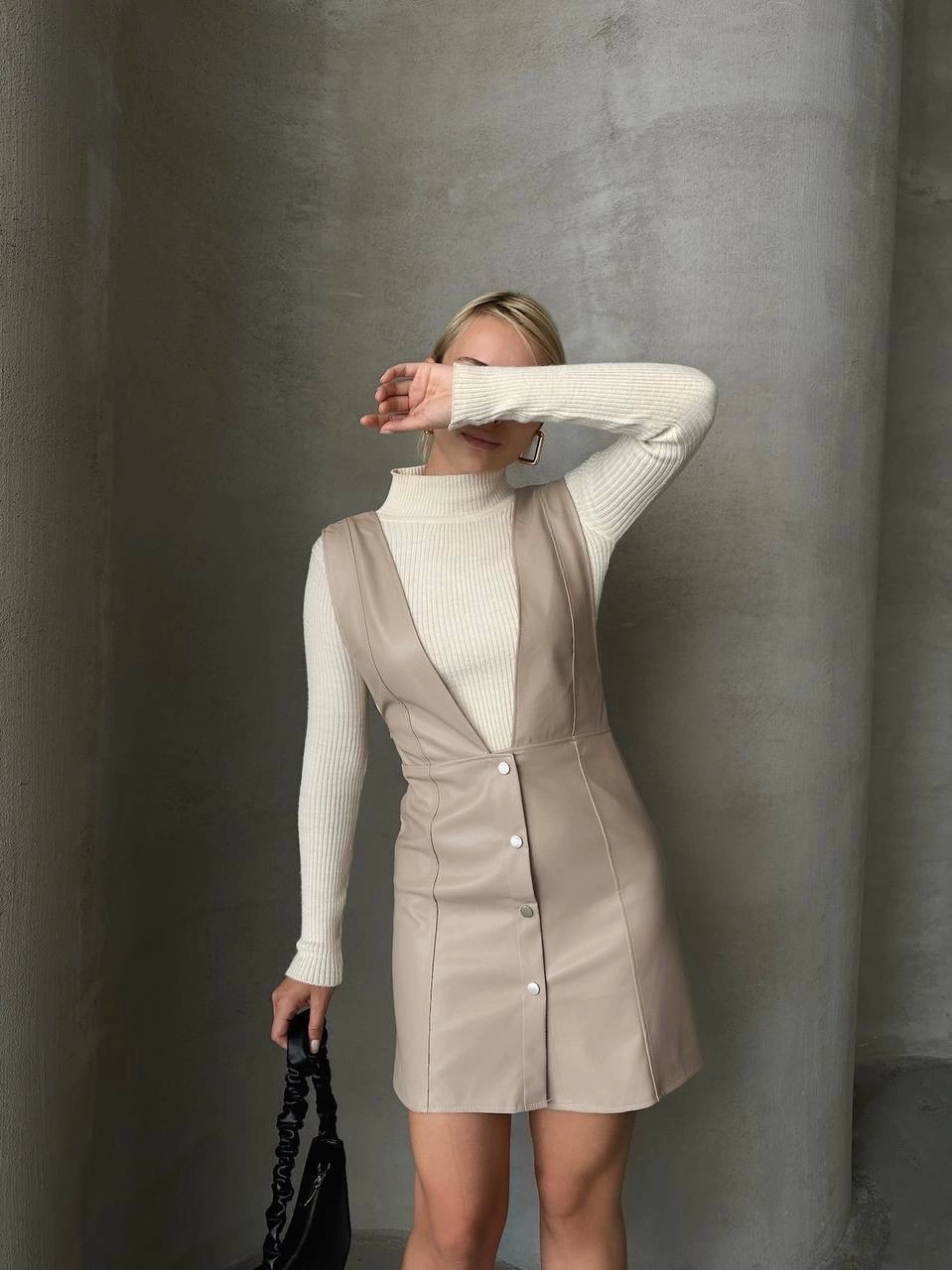 Leather Gilet Dress Beige