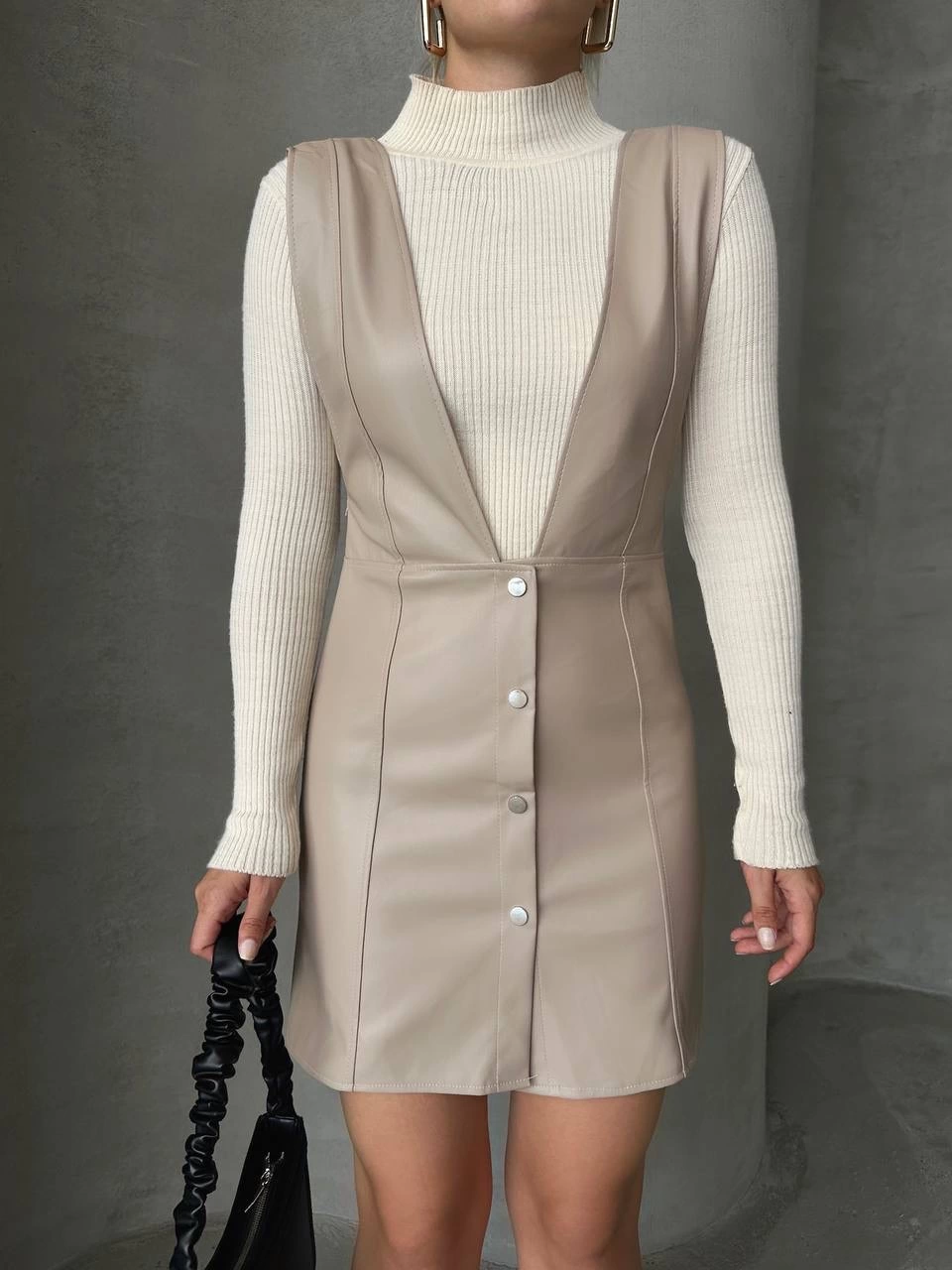 Leather Gilet Dress Beige