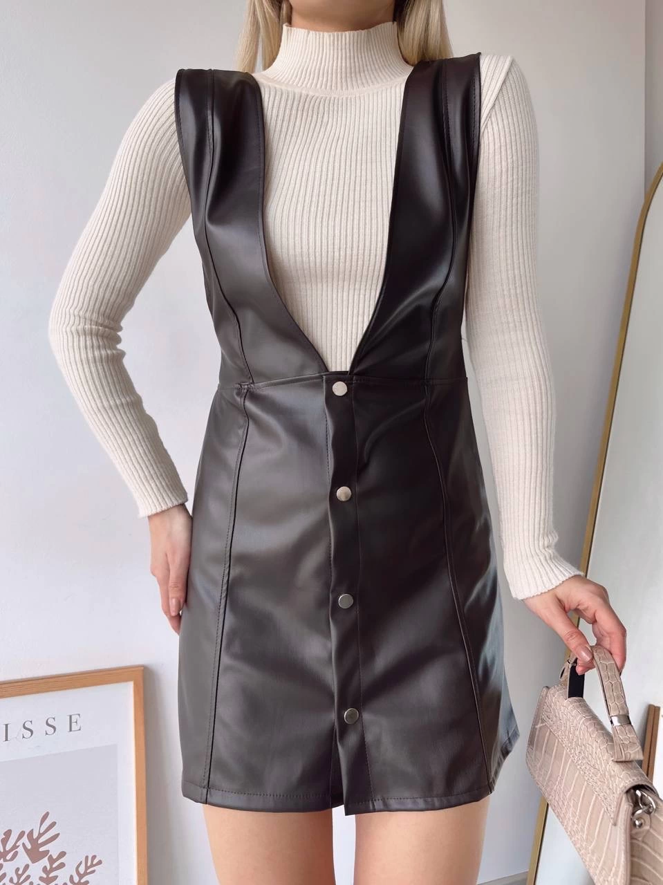 Leather Gilet Dress Brown