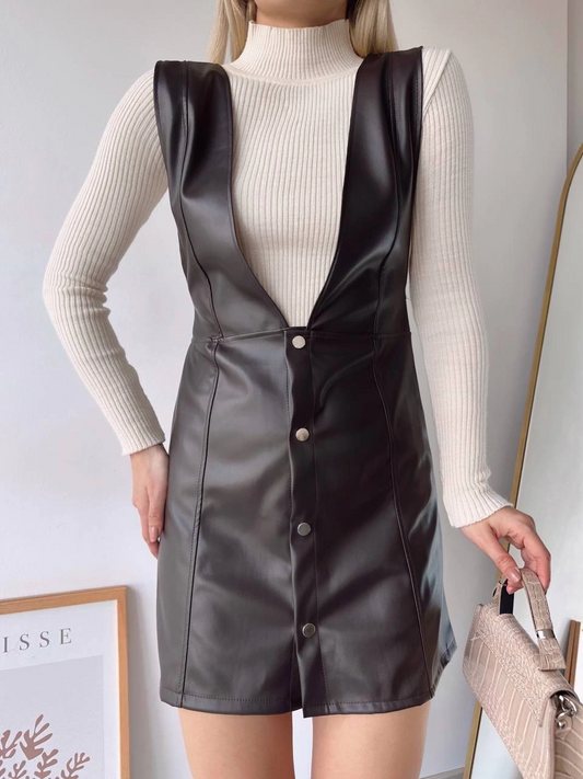Leather Gilet Dress Brown