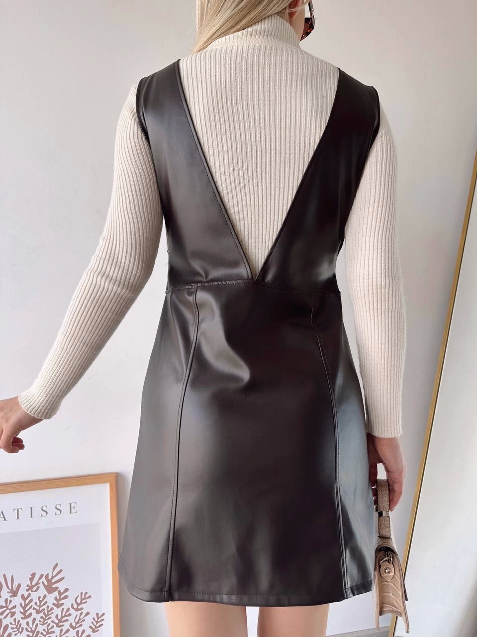 Leather Gilet Dress Brown