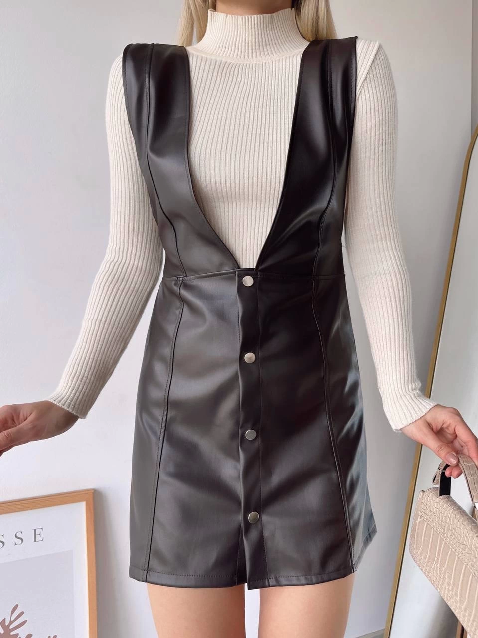 Leather Gilet Dress Brown