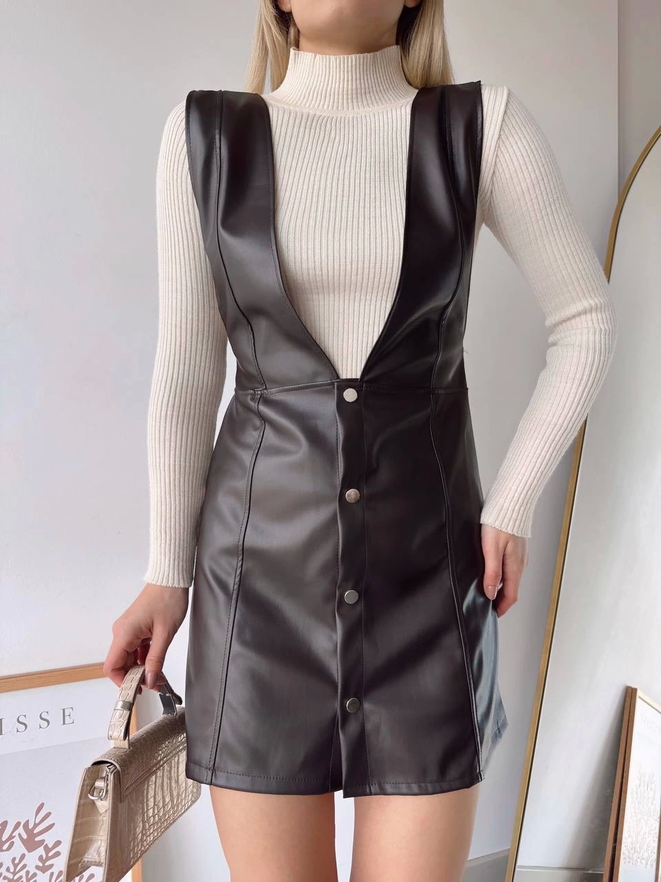 Leather Gilet Dress Brown