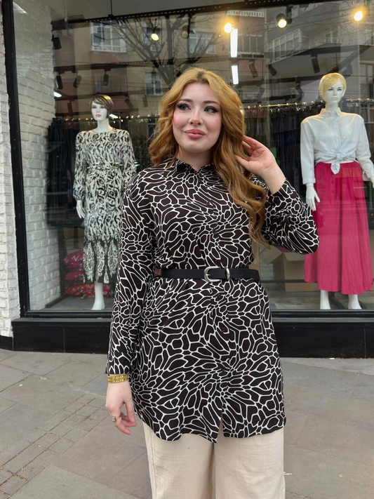 Siyah Desenli Tunik Gömlek