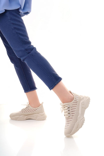 Desnuda Premium Women's Knitted Beige Sneakers