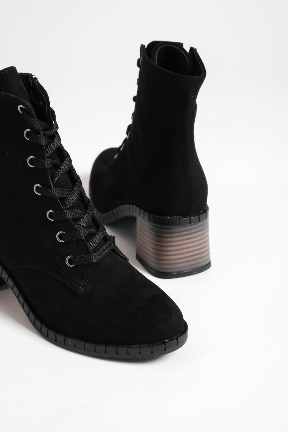 DIANAX Lace-Up Zippered Orthopedic Heeled Women's Boots - Black Suede
