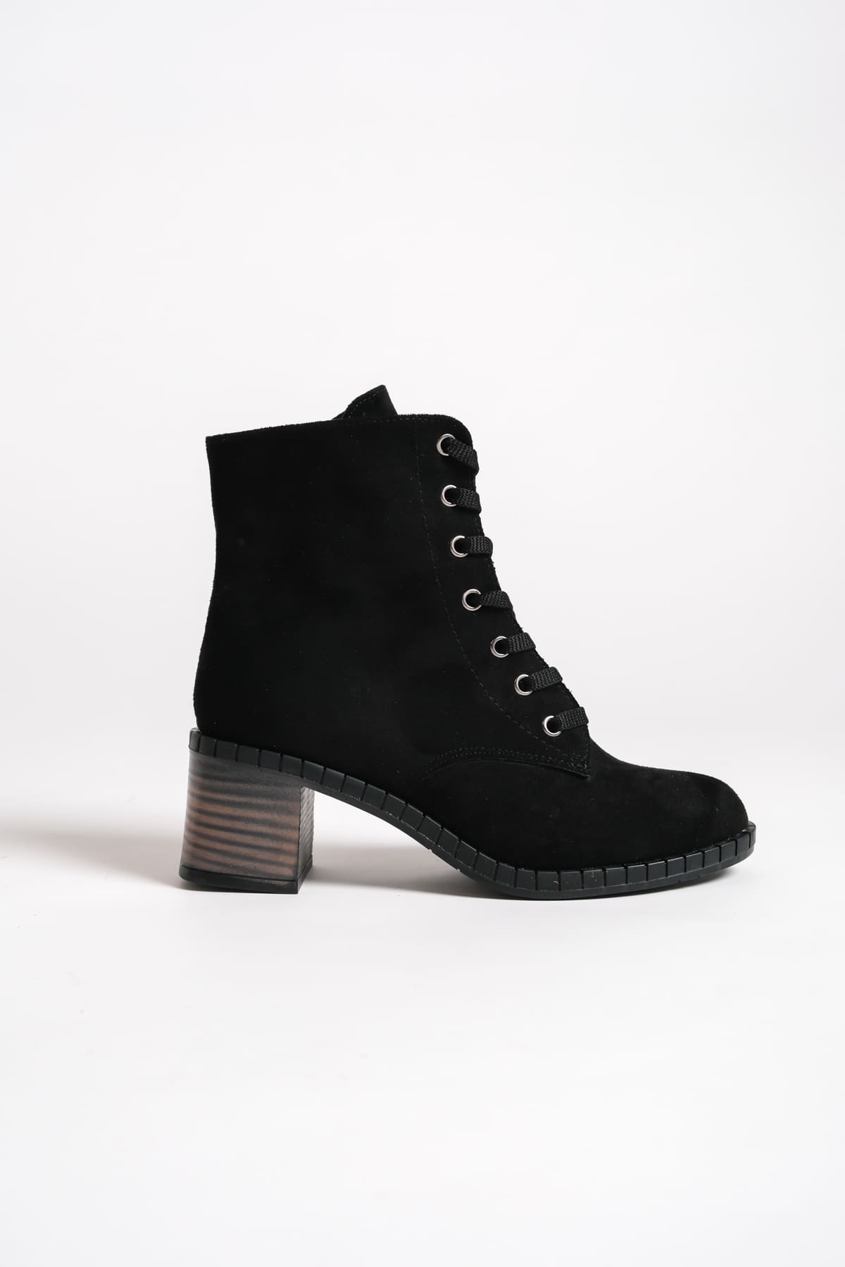 DIANAX Lace-Up Zippered Orthopedic Heeled Women's Boots - Black Suede
